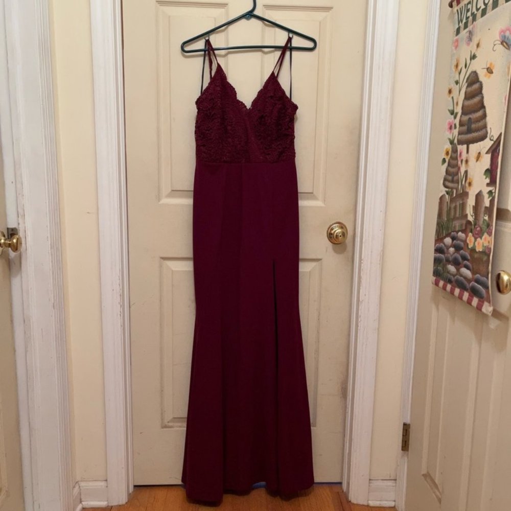 Lulus Burgundy Prom Dress with Slit